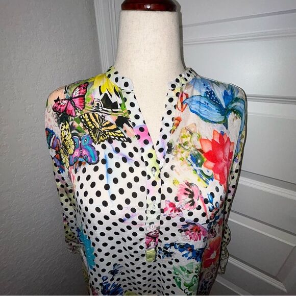 Shana 1/4 Button Down Viscose Silk Mix Print Tunic Blouse Shirt Top - Picture 2 of 14